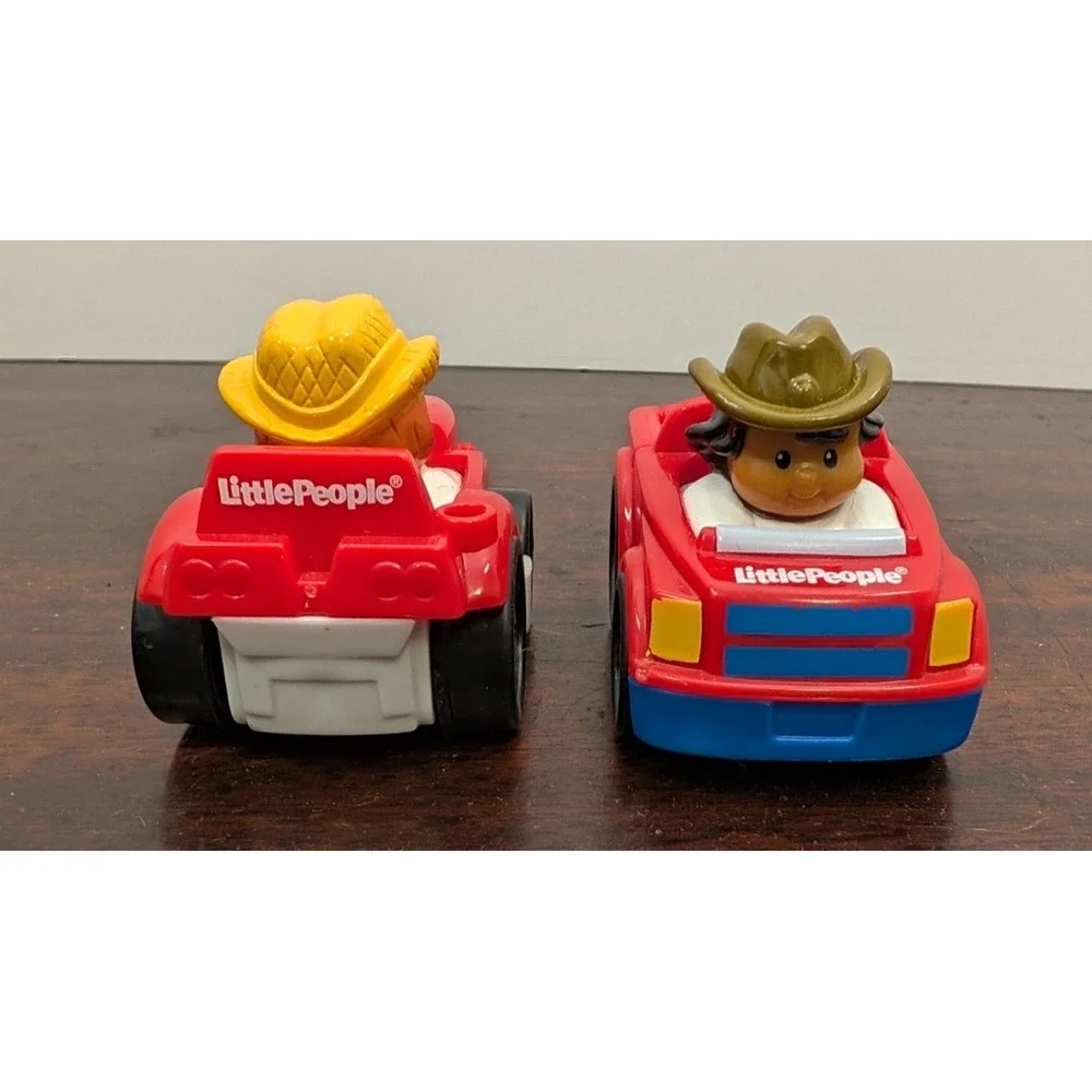 Fisher Price Little People Vehicle Lot of 2 Red Tractor Pickup Truck Cowboy Farm